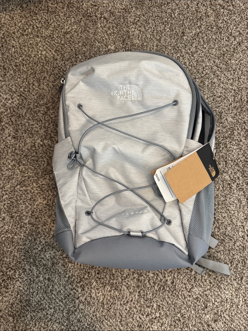 The North Face Light Gray Backpack with Bungee Front